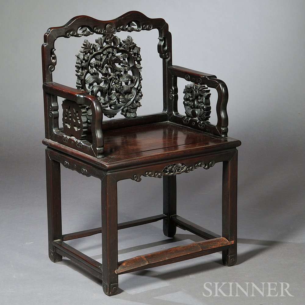 Appraisal: Hardwood Chair China th th century the back and sides