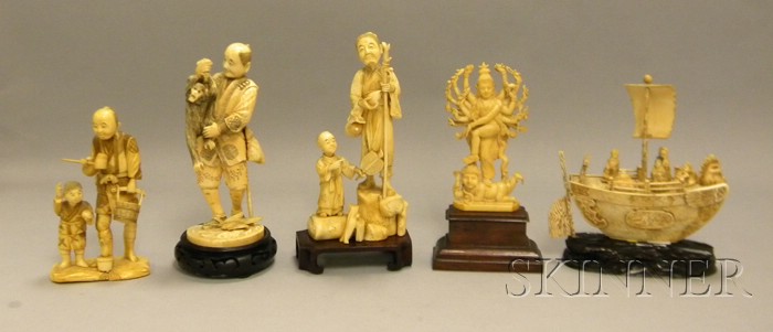 Appraisal: Five Asian Ivory Carved Figures and Figural Groups a man