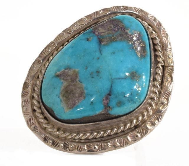 Appraisal: Native American silver content unknown ring with bezel-set Morenci Mine