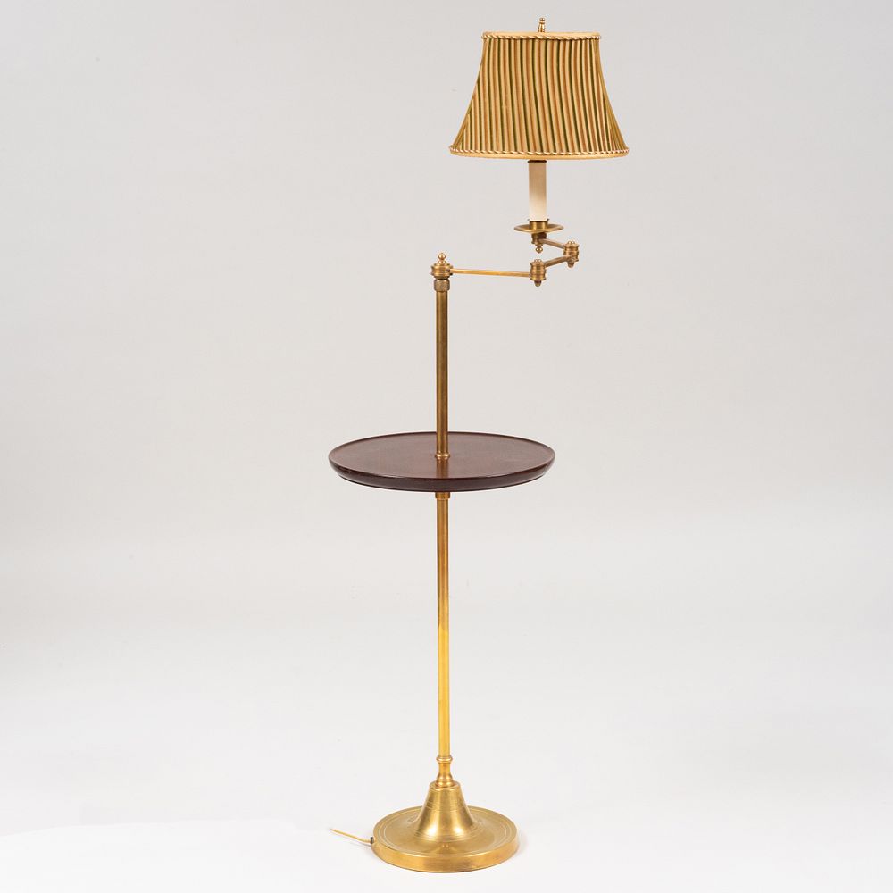 Appraisal: Modern Mahogany and Brass Side Table Floor Lamp ft in