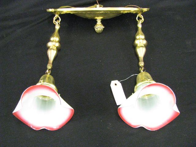 Appraisal: Victorian Brass Light Fixture with vaseline cranberry opalescent shades double