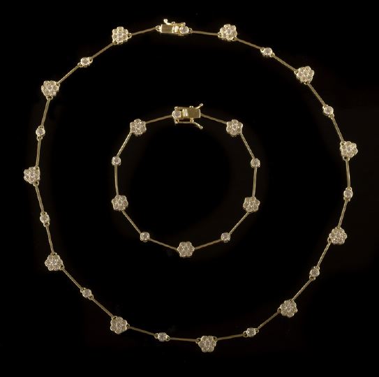 Appraisal: Fourteen-Karat Yellow Gold and Diamond Necklace and Bracelet Set each