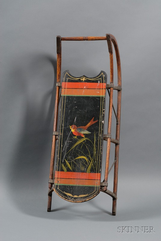 Appraisal: Late Victorian Child's Polychrome Paint Decorated Wood and Iron Sled