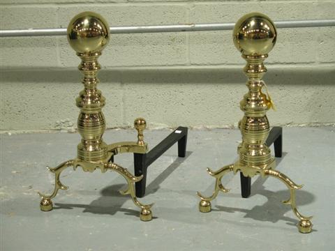 Appraisal: LARGE MODERN BRASS CANNONBALL ANDIRONS h w d in