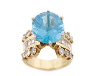 Appraisal: Large K Yellow Gold Blue Topaz Diamond Ring A ladies'