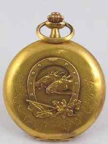 Appraisal: An ct gold full hunter pocket watch with raised decoration