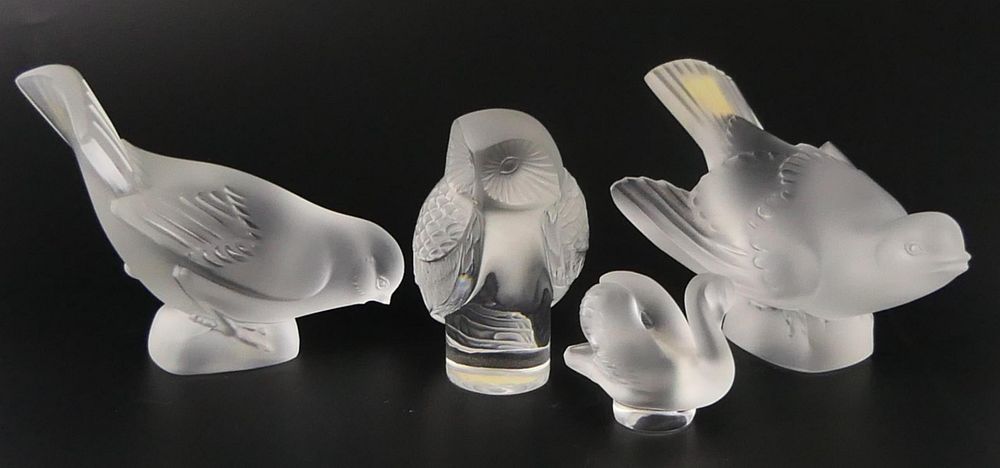 Appraisal: pcs LALIQUE FRANCE CRYSTAL BIRDS GROUP pcs LALIQUE FRANCE CRYSTAL