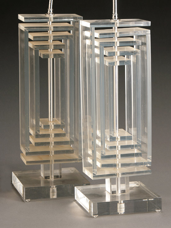 Appraisal: Pair of Lucite Table Lamps Mid- th Century Each having