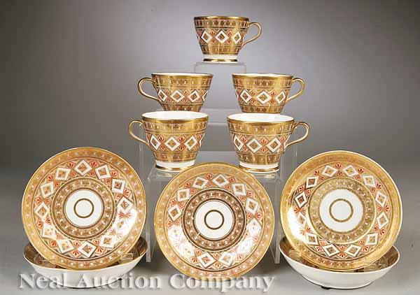 Appraisal: Five Antique English Porcelain Cups and Saucers c richly gilt