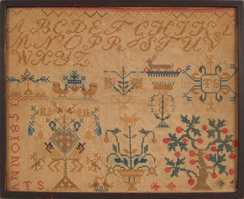 Appraisal: Silk on linen cross stitch sampler dated initialed T S