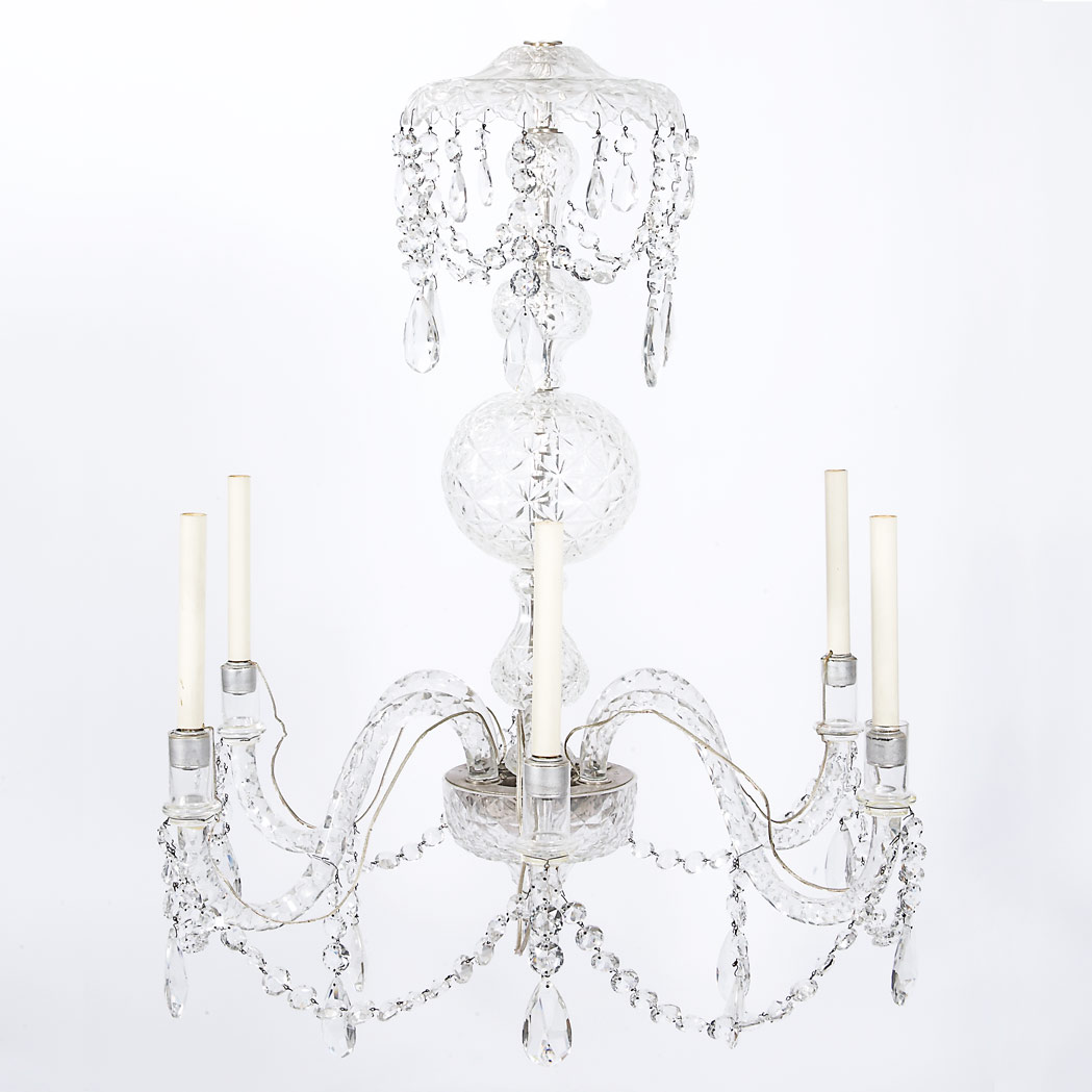 Appraisal: George III Style Colorless Cut Glass Six-Light Chandelier The spherical