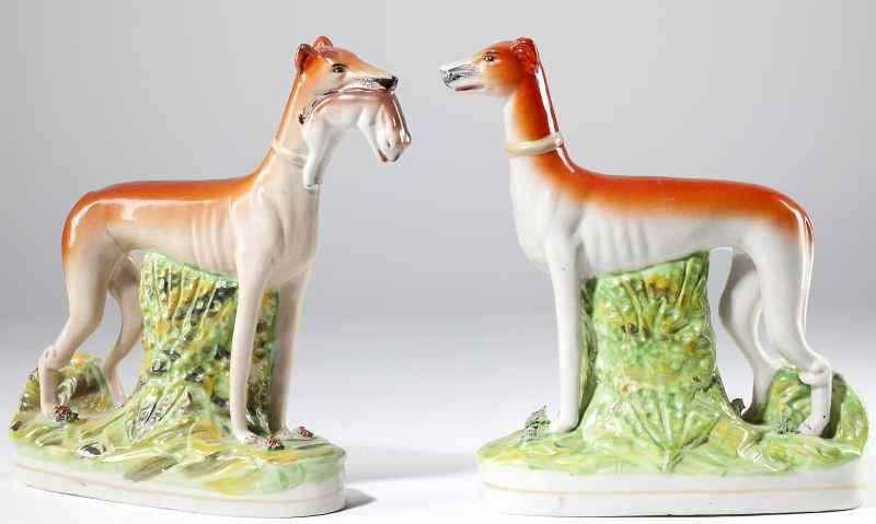 Appraisal: Pair of Large Staffordshire Whippetslate th century modeled on all