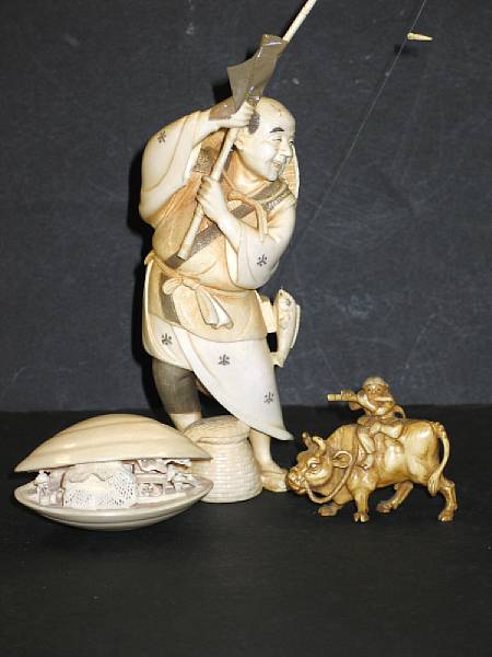 Appraisal: A selection of ivory carvings The first portraying a fisherman