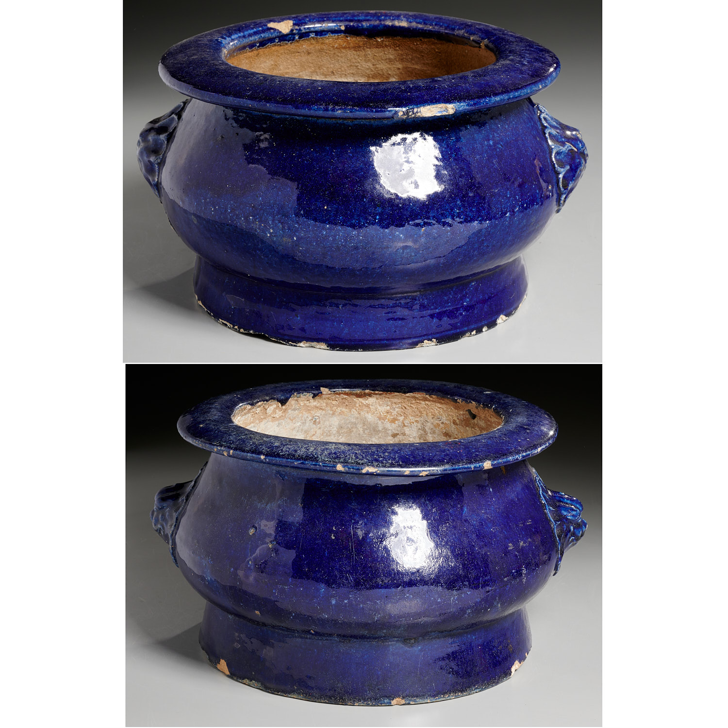 Appraisal: PAIR OLD CONTINENTAL COBALT GLAZED JARDINIERES th th c possibly