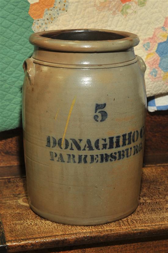 Appraisal: DONAGHHO STONEWARE CROCK Parkersburg West Virginia late th century Large