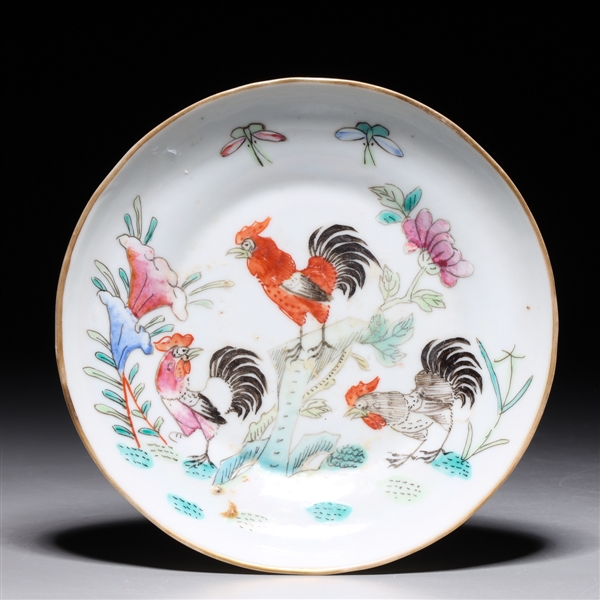 Appraisal: Antique Chinese famille rose enameled porcelain fencai dish with roosters