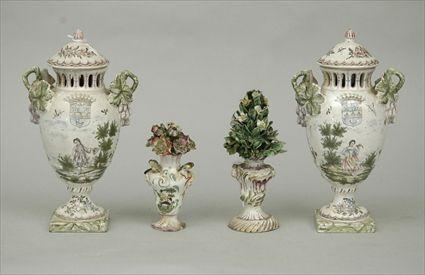 Appraisal: Pair of Diminutive Vases together with a Pair of Majolica