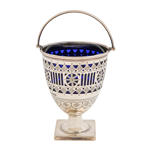 Appraisal: An Edwardian pierced and engraved silver sugar basket with swing