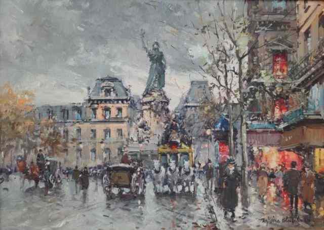 Appraisal: BLANCHARD Antoine Oil on Canvas of a ParisianStreet Scene Signed