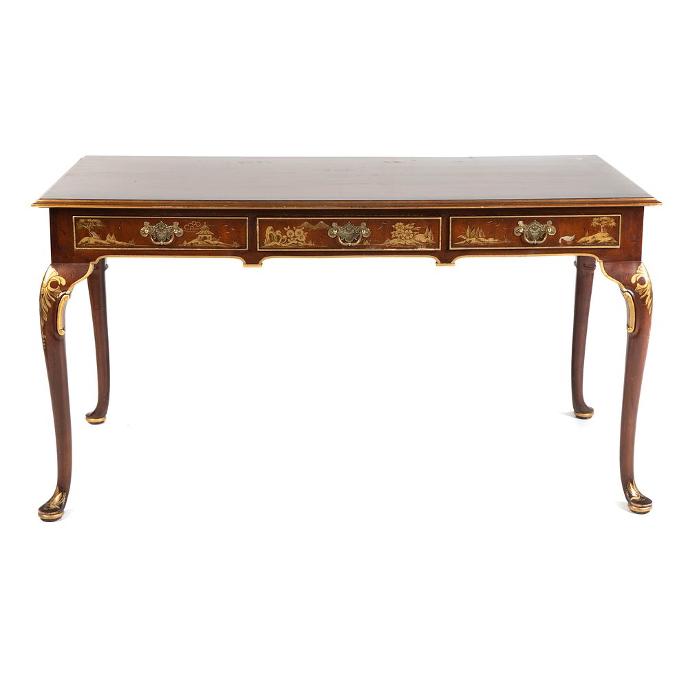 Appraisal: Kindel Queen Anne Style Mahogany Writing Desk Banded inlaid top