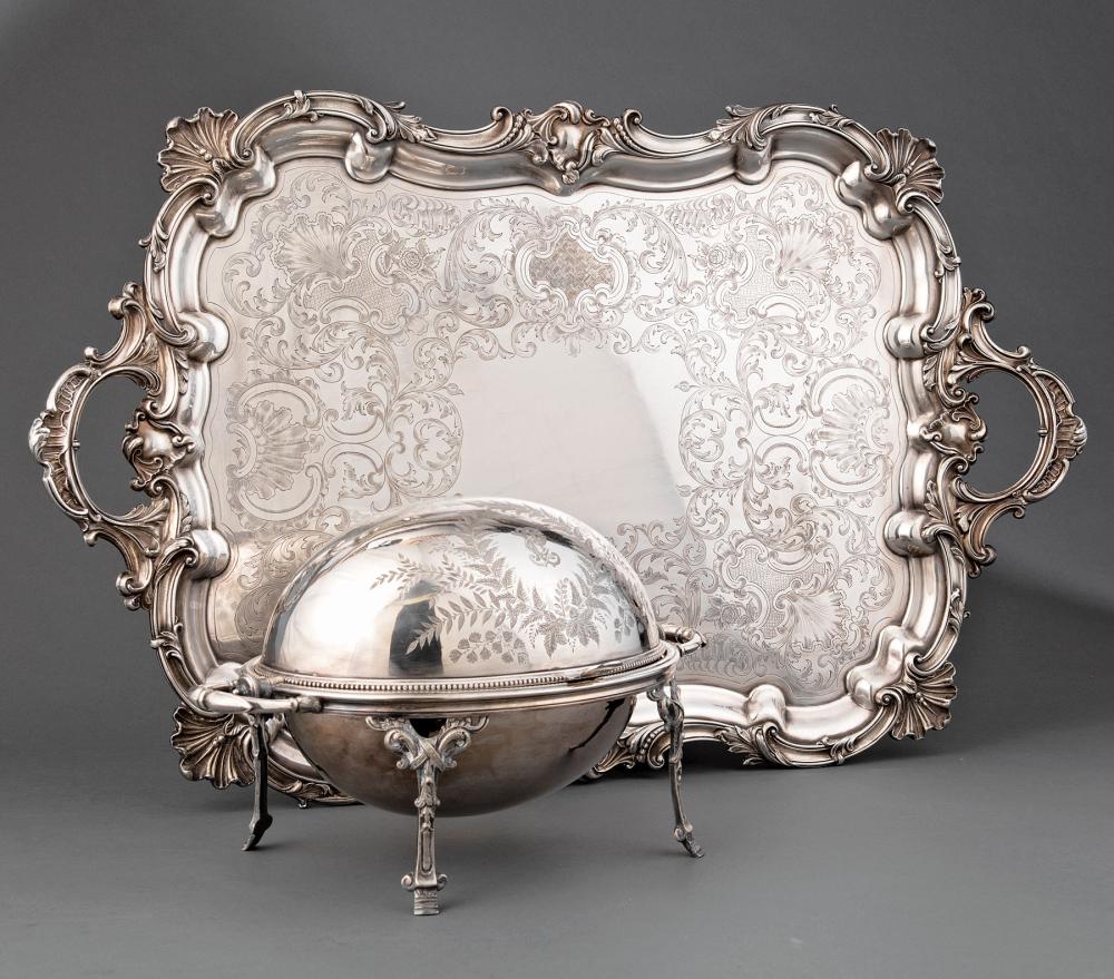 Appraisal: Handsome English Silverplate Tea Tray shell and scroll border and