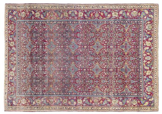 Appraisal: TEHRAN antique Red central field patterned throughout with stylised trailing