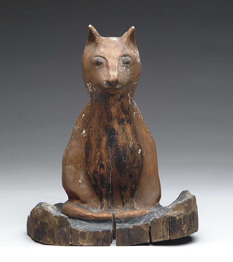 Appraisal: CARVED WOOD AND PAINTED SEATED CAT The Pennsylvania carving out