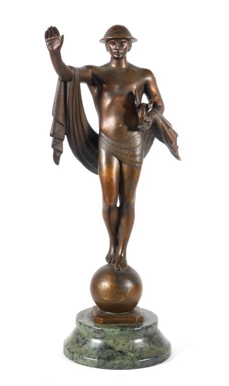 Appraisal: JOSEPH FREEDLANDER BRONZE NYC MERCURYBronze statue of a draped Mercury