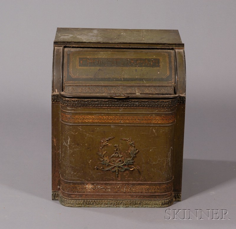 Appraisal: Painted Tin Tea Bin probably England late th century lettered