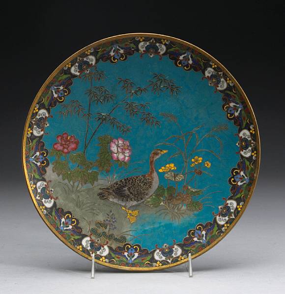 Appraisal: A cloisonn enamel decorated plate Meiji Period Decorated with a