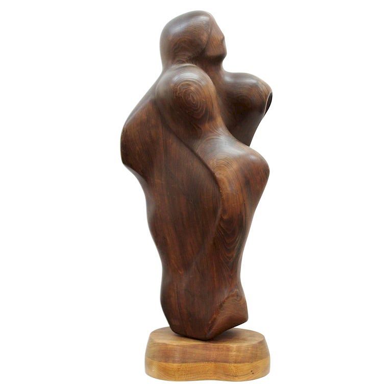 Appraisal: Haworth Abstract Carved Wood Couple Sculpture Modern abstract carved wood