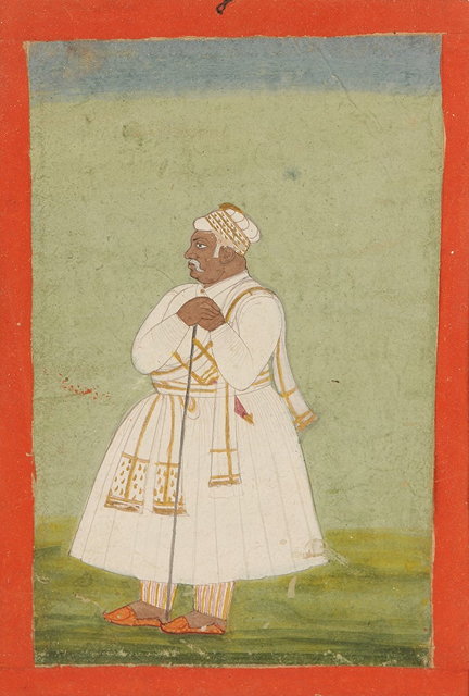 Appraisal: AN INDIAN MINIATURE painted with a standing figure in a