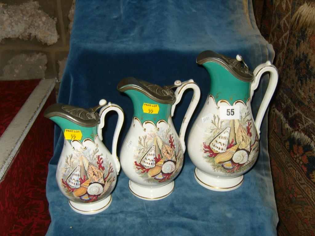 Appraisal: A set of three graduated Victorian Pratt ware jugs with