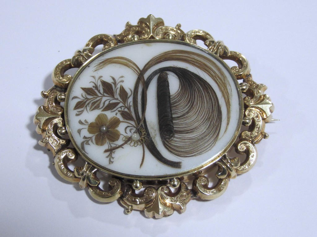 Appraisal: A Victorian hair locket mourning brooch in ct gold engraved