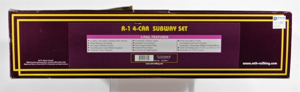 Appraisal: MTH R- CAR SUBWAY ELECTRIC MODEL TRAIN SET United States