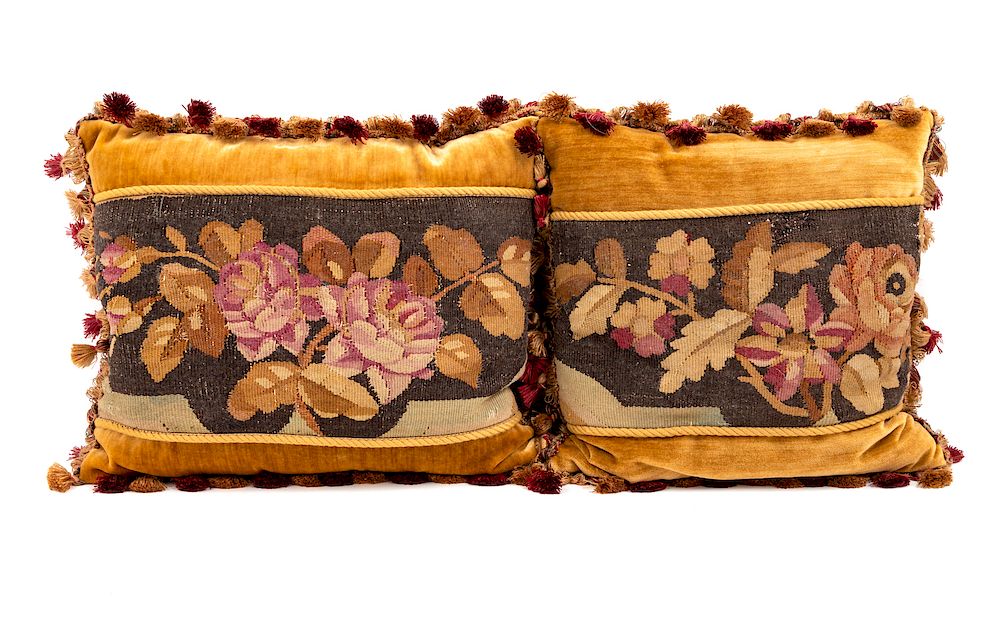 Appraisal: A Pair of Aubusson Upholstered Pillows A Pair of Aubusson