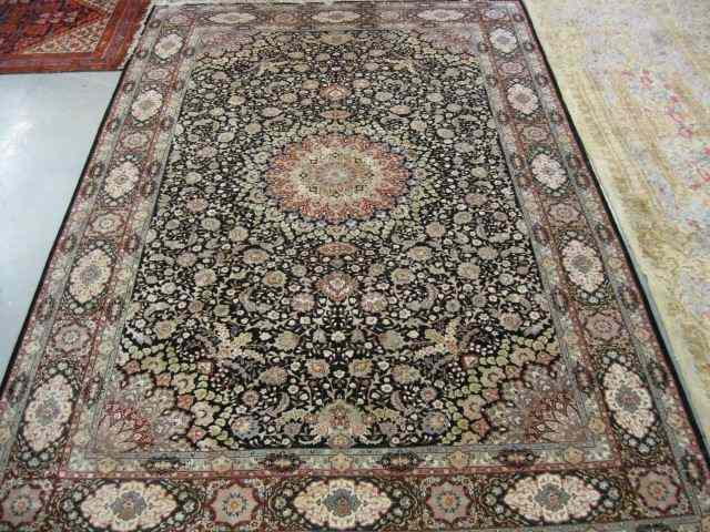 Appraisal: Tabriz Silk Persian Handmade Rug stunning floral on indigo field