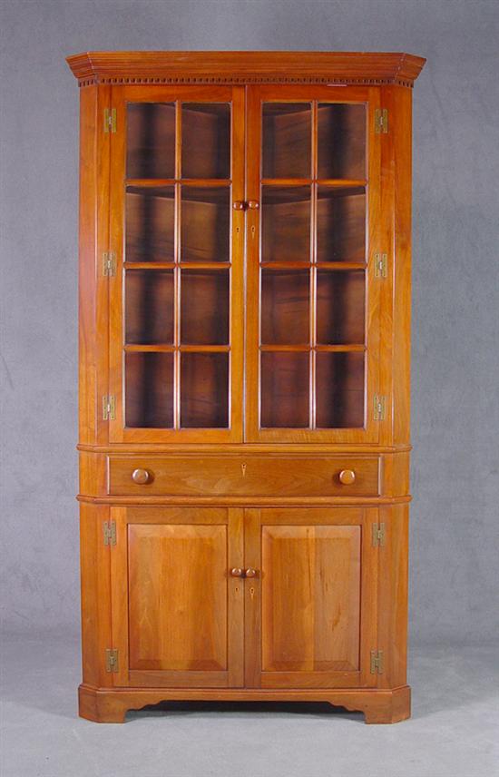 Appraisal: Walnut Corner Cupboard th Century Stepped cornice with dentil molding