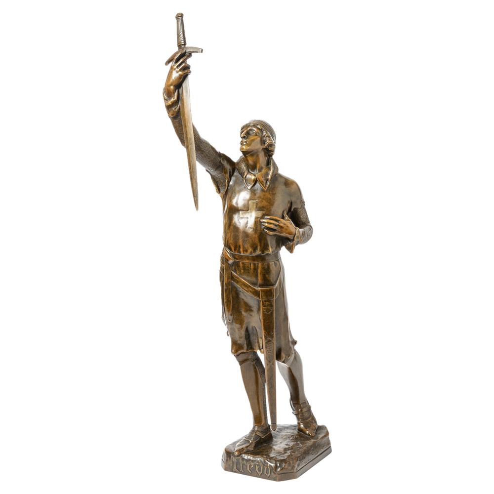 Appraisal: FRENCH BRONZE FIGURE OF A STANDING KNIGHT BRANDISHING HIS SWORD