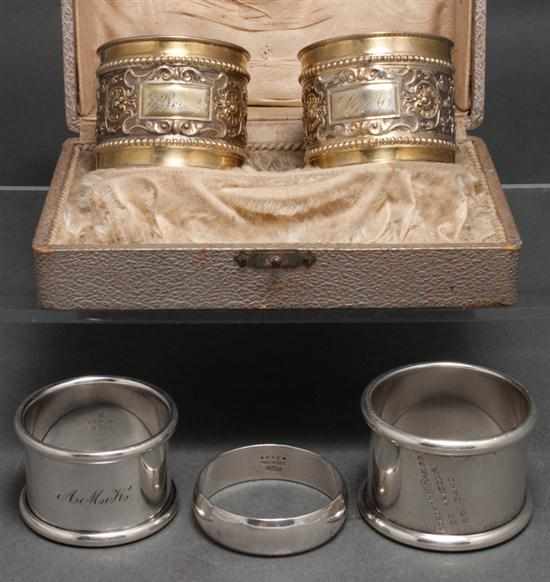 Appraisal: Five American and Continental silver napkin rings th and th