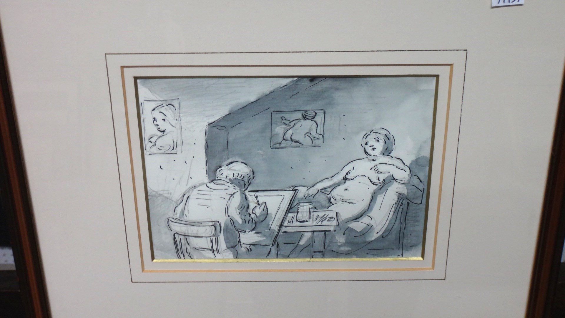 Appraisal: Edward Ardizzone - Artist sketching a nude pen ink and