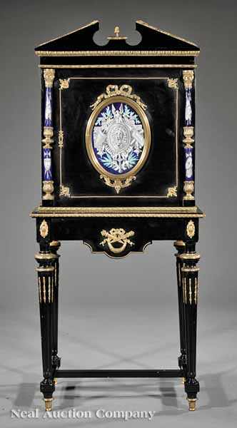 Appraisal: A Napoleon III Ebonized Bronze and Porcelain-Mounted Humidor Cabinet late