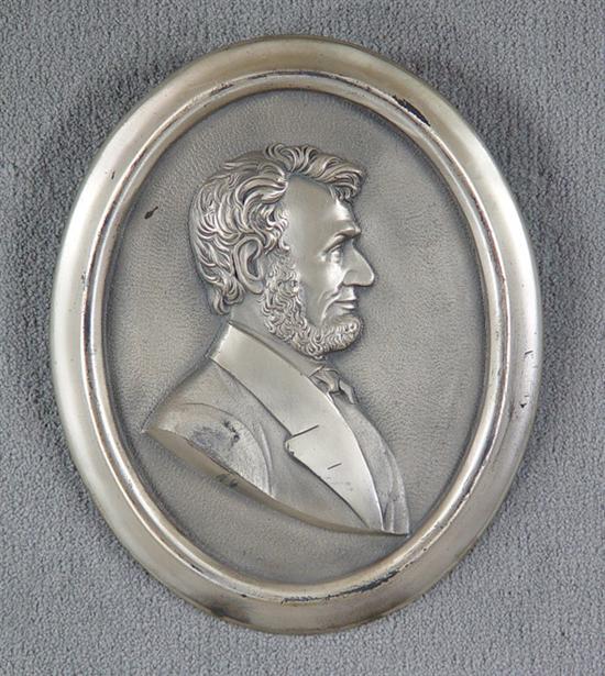 Appraisal: Silvered Bronze Plaque of Lincoln Turn of the Century Oval