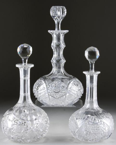 Appraisal: Group of Three Cut Glass Decanters early th century all