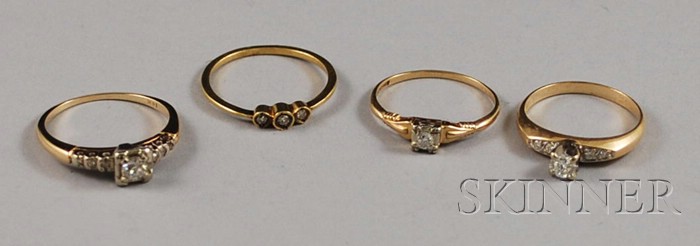 Appraisal: Four kt Gold and Diamond Rings sizes to