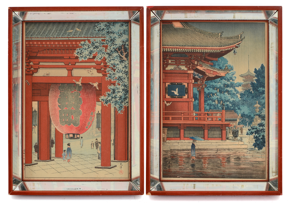 Appraisal: SHRINE WOODBLOCK PRINTS AFTER KOITSU Sight size '' x ''