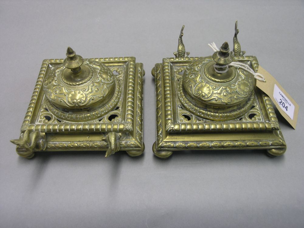 Appraisal: A pair of late Victorian brass desk stands each with