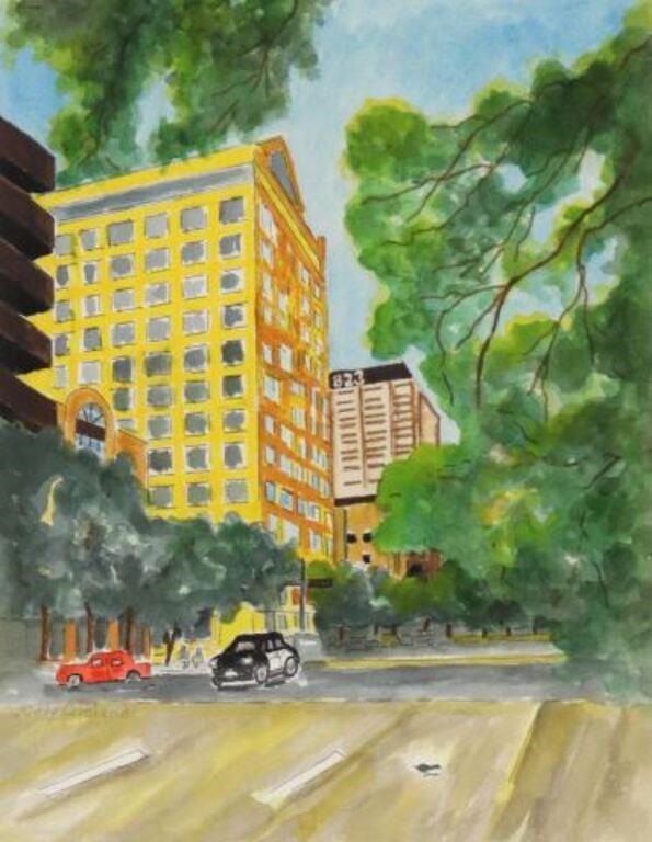 Appraisal: Framed watercolor painting on paper Downtown Austin Tweet signed lower