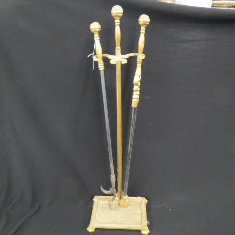 Appraisal: Fireplace Tool Set brass iron tall