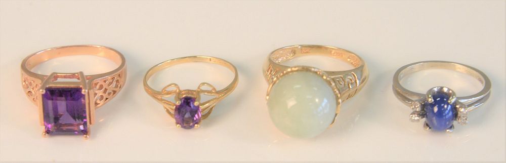 Appraisal: Four K Gold Rings one with cabochon jadeite two with